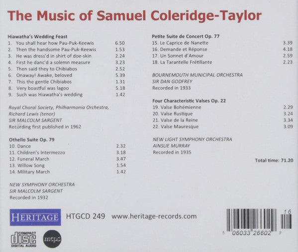Samuel Coleridge-Taylor, Philharmonia Orchestra, Sir Malcolm Sargent : The Music Of Samuel Coleridge-Taylor (CD, Comp, Mono)