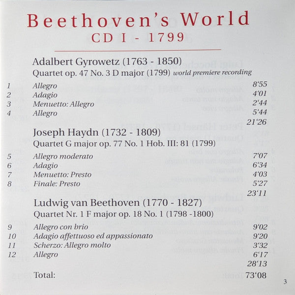 casalQuartet, Ludwig van Beethoven, Adalbert Gyrowetz, Joseph Haydn, Peter Hänsel, Luigi Boccherini, Gaetano Donizetti, Felix Mendelssohn-Bartholdy, Robert Schumann, Carl Czerny : Beethovens Welt 1799 - 1851 / Der Revolutionär & Seine Rivalen (5xCD)