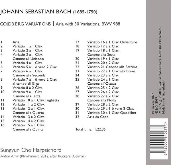 Johann Sebastian Bach, Sungyun Cho : Goldberg Variations (CD, Album)