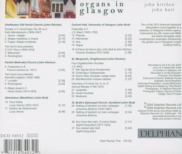 John Kitchen (2), John Butt : Organs in Glasgow (CD, Album)