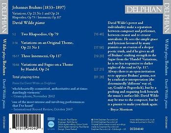 David Wilde, Johannes Brahms : Wilde Plays Brahms (CD, Album)