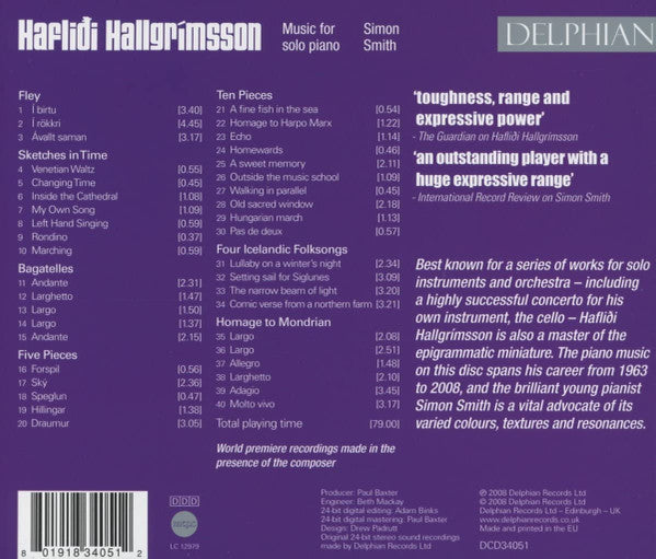 Hafliði Hallgrímsson, Simon Smith (25) : Hafliði Hallgrímsson: Music For Solo Piano (CD, Album)