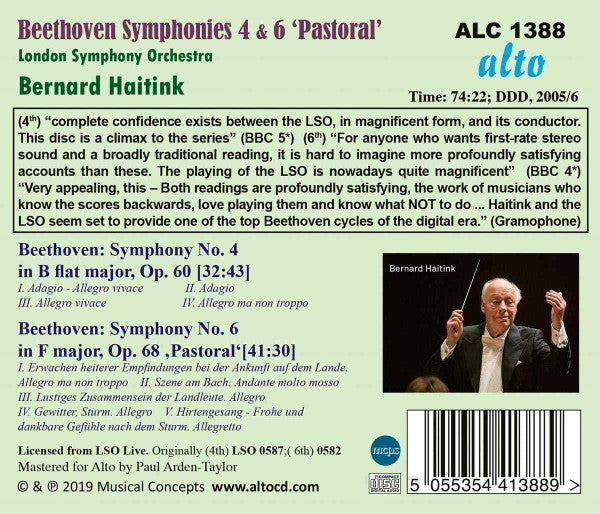 Ludwig van Beethoven, London Symphony Orchestra, Bernard Haitink : Symphonies Nos. 4 & 6 "Pastoral" (CD, Album, Comp, RM)