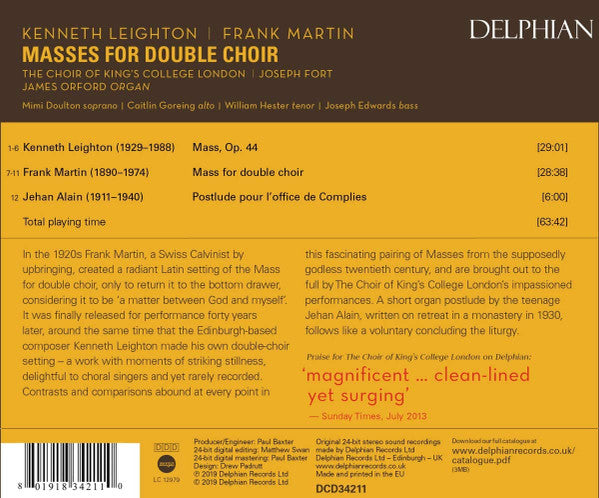 Kenneth Leighton, Frank Martin (3), The Choir Of King's College London*, Joseph Fort : Masses For Double Choir (CD, Album)