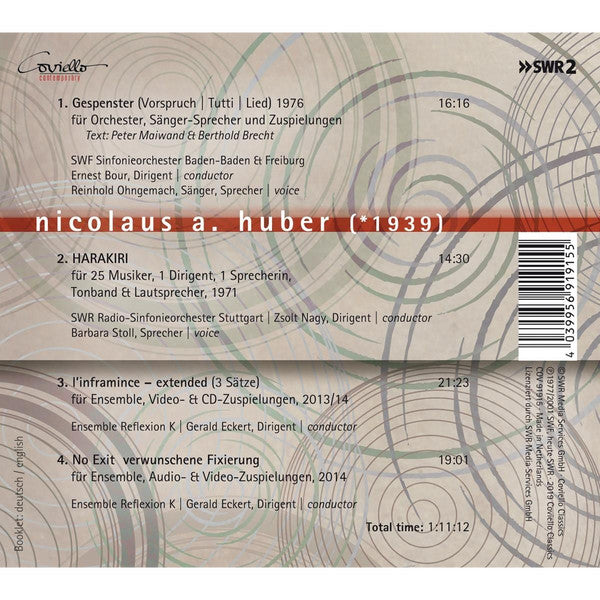 Nicolaus A. Huber | SWR Sinfonieorchester Baden-Baden Und Freiburg, Ernest Bour / Radio-Sinfonieorchester Stuttgart, Zsolt Nagy / Ensemble Reflexion K, Gerald Eckert : Gespenster · HARAKIRI · L'inframince - Extended · No Exit Verwunschene Fixierung (CD, Album)