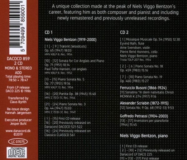 Niels Viggo Bentzon : Niels Viggo Bentzon Plays Bentzon, Scriabin A.O. (2xCD, Comp, Mono, RE, RM)