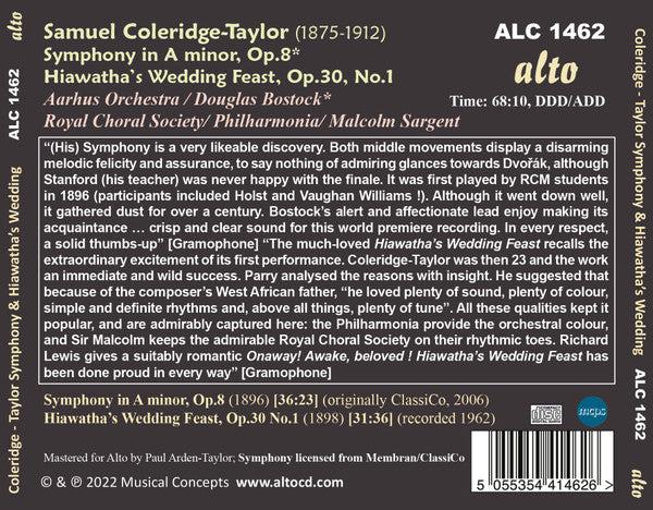 Samuel Coleridge-Taylor - Douglas Bostock / Sir Malcolm Sargent : Symphony In A / Hiawatha’s Wedding Feast (CD, Album, Comp)