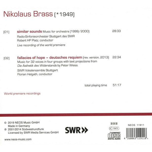 Nikolaus Brass : Choral & Orchestral Works - Vol. 2 (CD, Album)