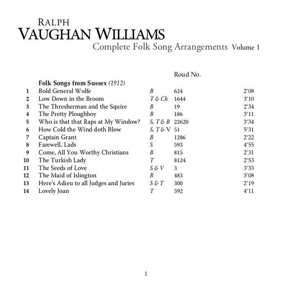 Ralph Vaughan Williams, Mary Bevan, Nicky Spence, Roderick Williams (3), Jack Liebeck, William Vann : Folk Songs Volume 1 (CD, Album)