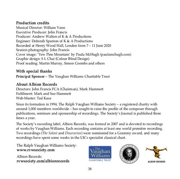 Ralph Vaughan Williams, Mary Bevan, Nicky Spence, Roderick Williams (3), Jack Liebeck, William Vann : Folk Songs Volume 1 (CD, Album)