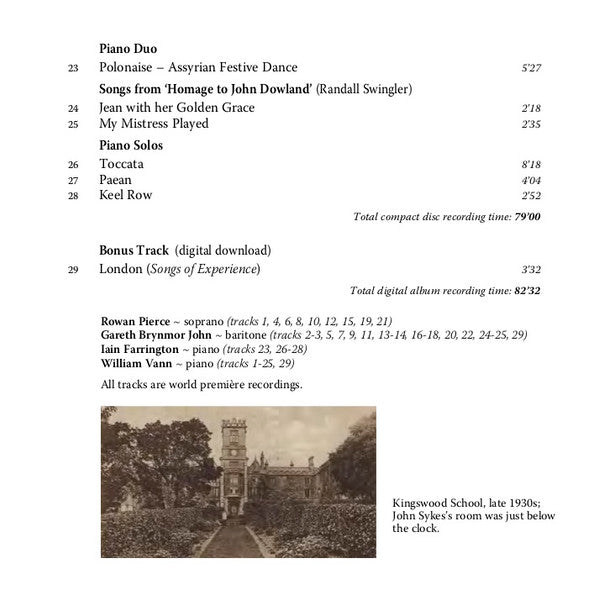 John Austin Sykes, Rowan Pierce (2), Gareth Brynmor John, Iain Farrington, William Vann : Fearful Symmetry: Songs And Piano Music By John Sykes   (CD, Album)