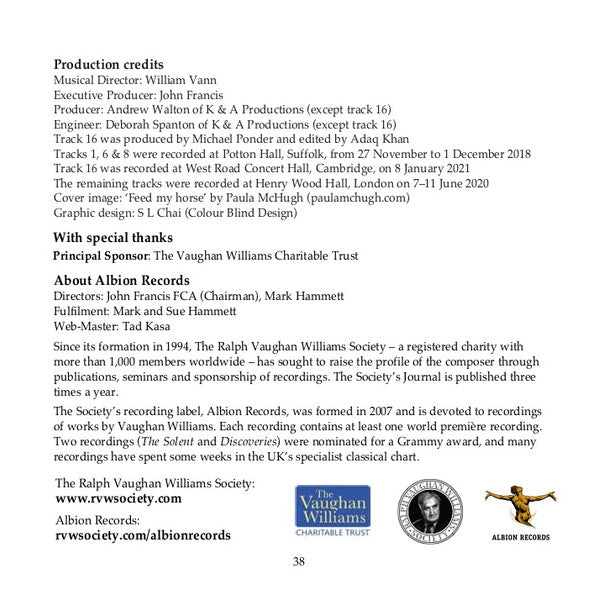 Ralph Vaughan Williams, Mary Bevan, Nicky Spence, Roderick Williams (3), William Vann : Folk Songs Volume 3 (CD, Album)