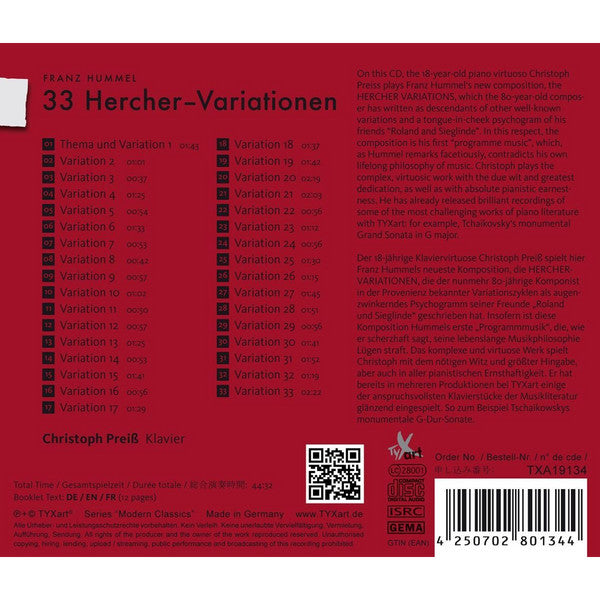 Franz Hummel, Christoph Preiß : 33 Hercher Variations (CD)