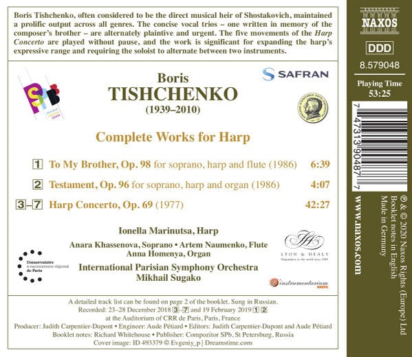 Boris Tishchenko, Ionella Marinutsa, Anara Khassenova, Artem Naumenko, Anna Homenya, International Parisian Symphony Orchestra, Mikhail Sugako : Complete Works For Harp (CD, Album)