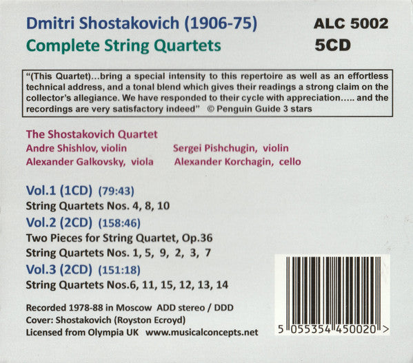 Shostakovich Quartet : Shostakovich: Complete String Quartets (5xCD)