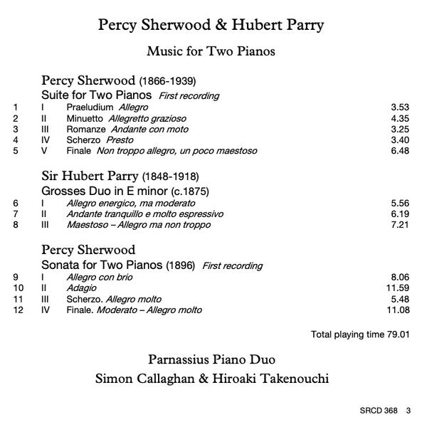 Parnassius Piano Duo, Simon Callaghan, Hiroaki Takenouchi, Percy Sherwood, Charles Hubert Hastings Parry : Sonata & Suite / Grand Duo (CD, Amb)