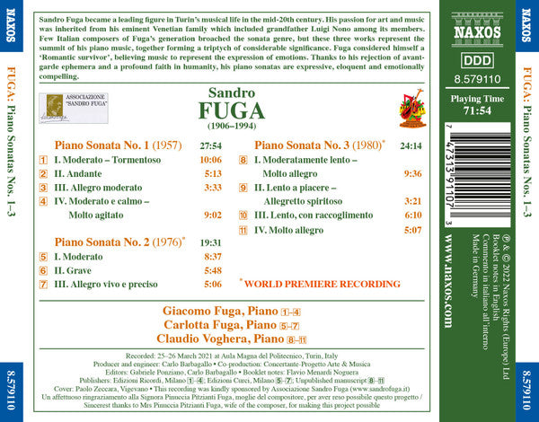Sandro Fuga, Giacomo Fuga, Carlotta Fuga, Claudio Voghera : Piano Sonatas Nos. 1-3 (CD, Album)