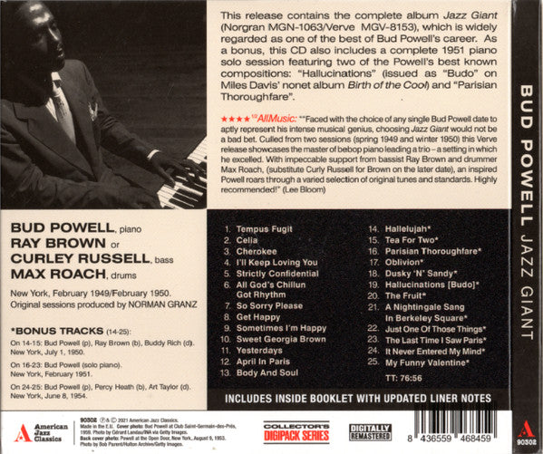 Bud Powell : Jazz Giant (CD, Album, RE, S/Edition)