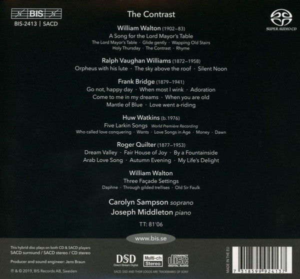 Carolyn Sampson, Joseph Middleton : The Contrast: English Poetry In Song (SACD, Hybrid, Multichannel, Album)