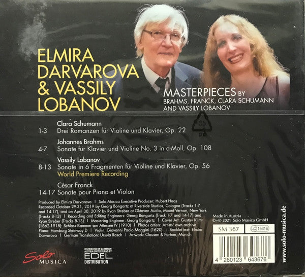 Elmira Darvarova, Vassily Lobanov : Masterpieces By Brahms, Franck, Clara Schumann And Vassily Lobanov (CD, Album, Comp)