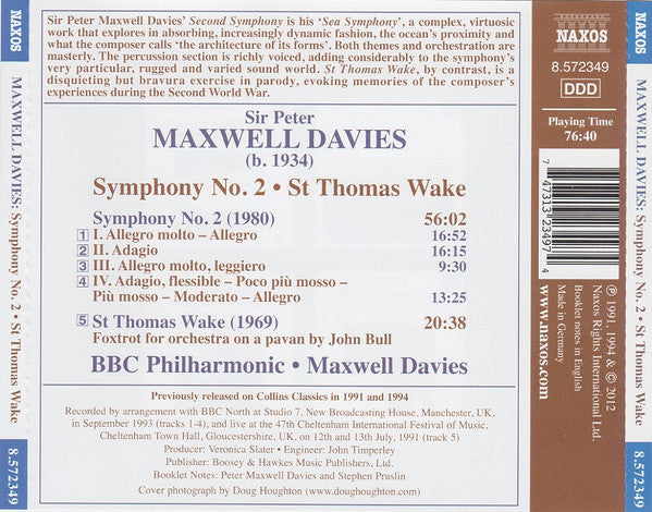 Peter Maxwell Davies, BBC Philharmonic : Symphony No. 2 & St Thomas Wake (CD, Comp, RE)