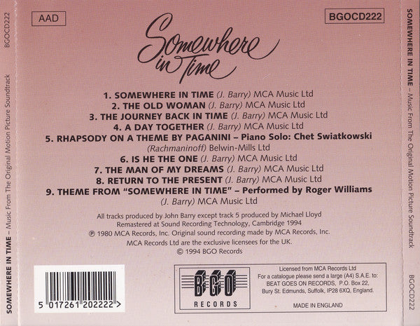John Barry : Somewhere In Time (Original Motion Picture Soundtrack) (CD, Album, RE)