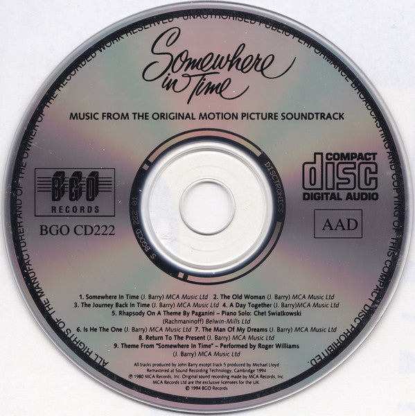 John Barry : Somewhere In Time (Original Motion Picture Soundtrack) (CD, Album, RE)