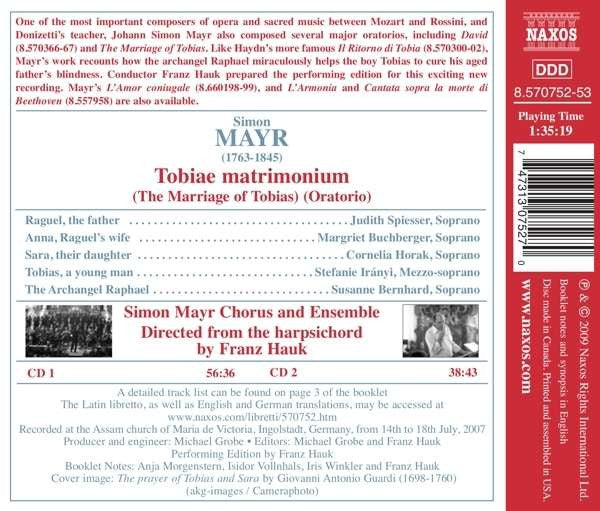 Johannes Simon Mayr : The Marriage Of Tobias (Oratoria) (2xCD)
