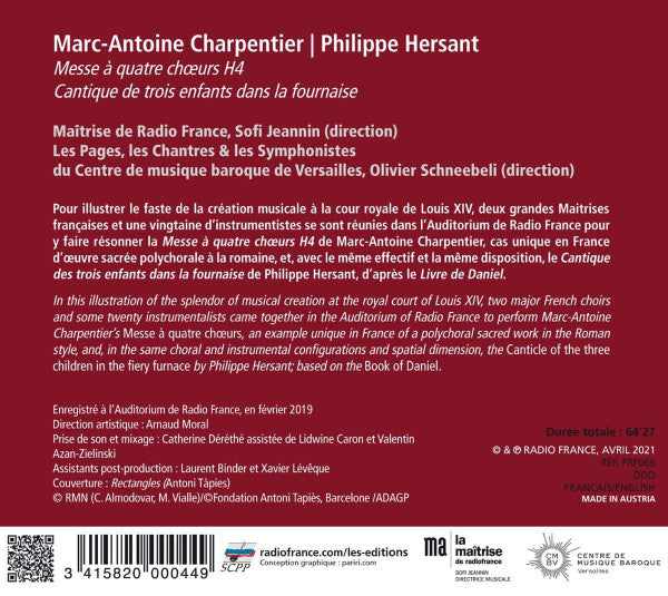 Marc Antoine Charpentier / Philippe Hersant : Messe À Quatre Chœurs H4 / Cantique Des Trois Enfants Dans La Fournaise (CD)