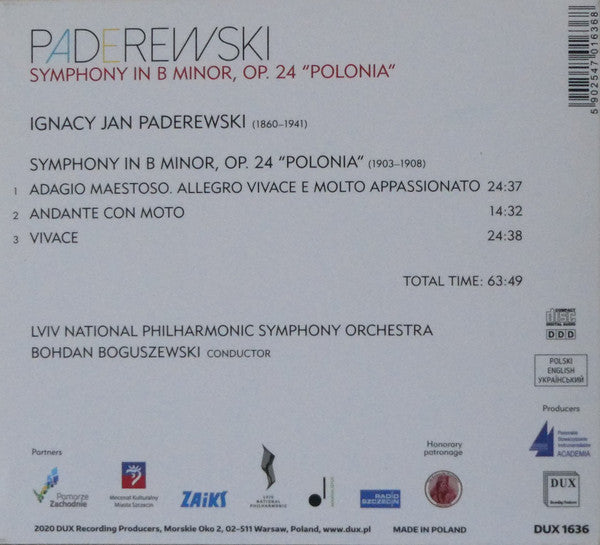 Ignacy Jan Paderewski, Симфонічний Оркестр Львівської Філармонії, Bohdan Boguszewski : Symphony In B Minor, Op. 24 "Polonia" (CD)