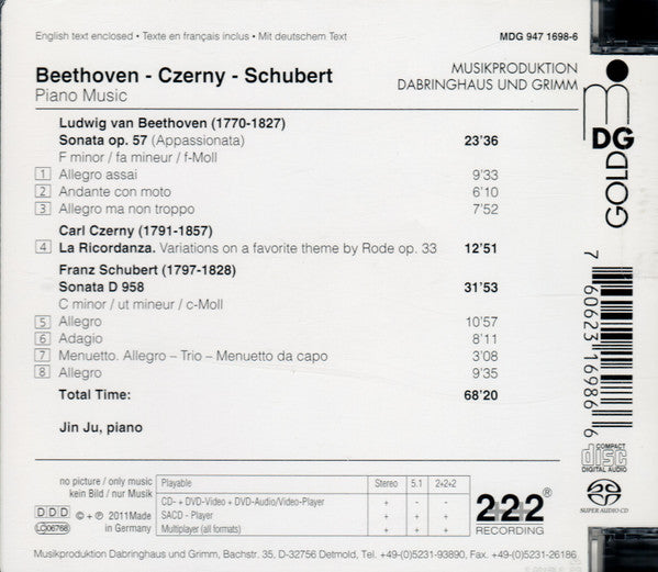 Ludwig van Beethoven, Franz Schubert, Carl Czerny, Jin Ju : Piano Music (SACD, Hybrid, Multichannel, Album)