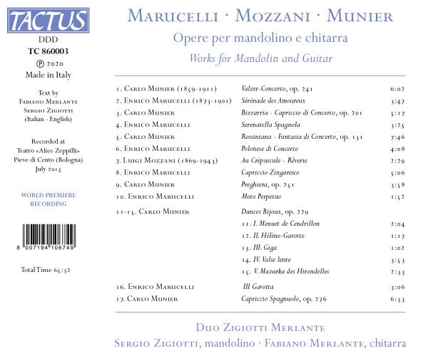 Marucelli*, Mozzani*, Munier*, Duo Zigiotti Merlante : Opere Per Mandolino E Chitarra (CD, Album)