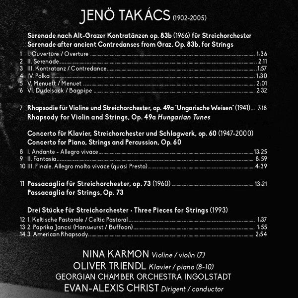 Jenő Takács, Nina Karmon, Oliver Triendl, Chamber Orchestra Of Georgia, Evan Christ : Piano Concerto / Rhapsody For Violin / Passacaglia / Serenade / Three Pieces For Strings (CD)