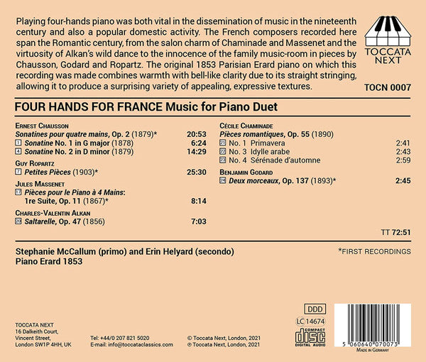 Stephanie McCallum, Erin Helyard - Charles-Valentin Alkan, Cécile Chaminade, Ernest Chausson, Benjamin Godard, Jules Massenet, Joseph-Guy Ropartz : Four Hands For France (Music For Piano Duet) (CD, Album)