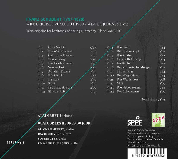Franz Schubert - Alain Buet, Quatuor Des Heures Du Jour : Winterreise (Barytone & String Quartet) (CD, Album)