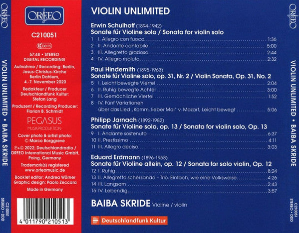 Baiba Skride, Erwin Schulhoff, Paul Hindemith, Philipp Jarnach, Eduard Erdmann : Violin Unlimited (CD)