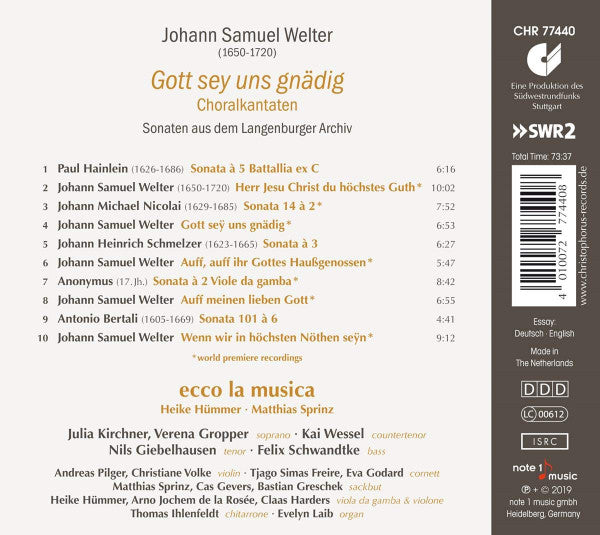 Johann Samuel Welter - Ecco La Musica : Gott Sey Uns Gnädig - Choralkantaten (CD)