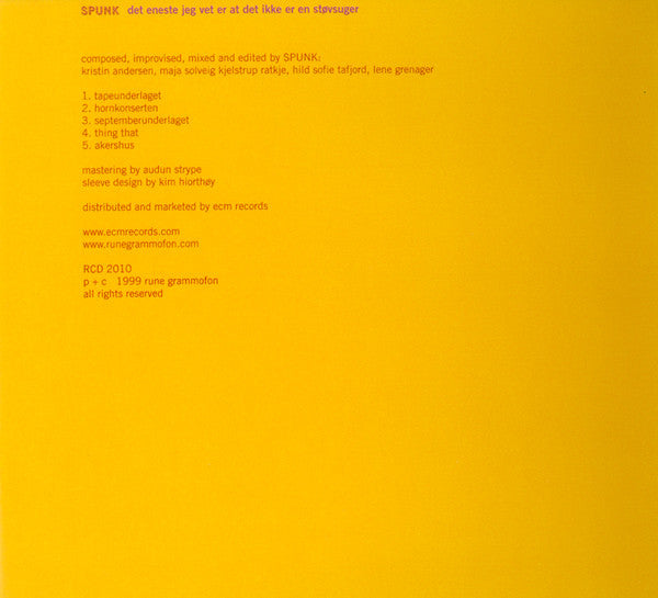 Spunk : Det Eneste Jeg Vet Er At Det Ikke Er En Støvsuger (CD, Album)