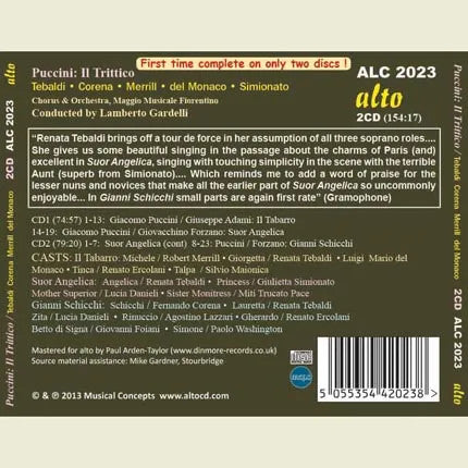 Giacomo Puccini, Lamberto Gardelli, Renata Tebaldi, Fernando Corena, Giulietta Simionato, Mario del Monaco, Robert Merrill : Puccini: Il Trittico (2xCD)