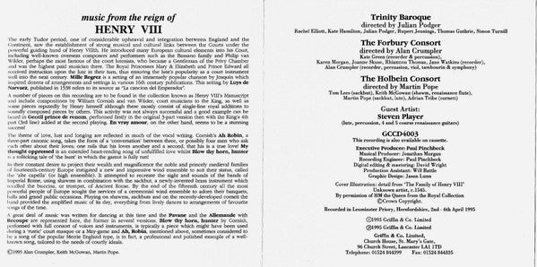 Trinity Baroque, The Forbury Consort, The Holbein Consort : Music From The Reign Of Henry VIII (CD, Album)