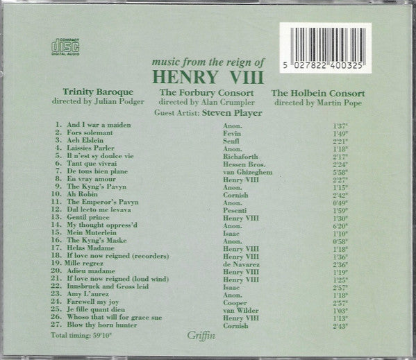 Trinity Baroque, The Forbury Consort, The Holbein Consort : Music From The Reign Of Henry VIII (CD, Album)