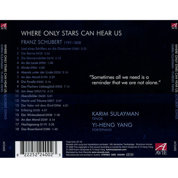 Franz Schubert, Karim Sulayman, Yi-heng Yang : Where Only Stars Can Hear Us (CD, Album)