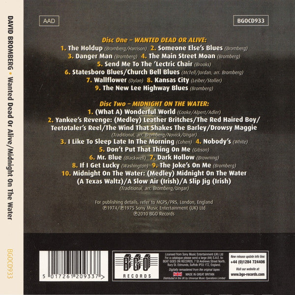 David Bromberg : Wanted Dead Or Alive / Midnight On The Water (CD, Comp, RM)