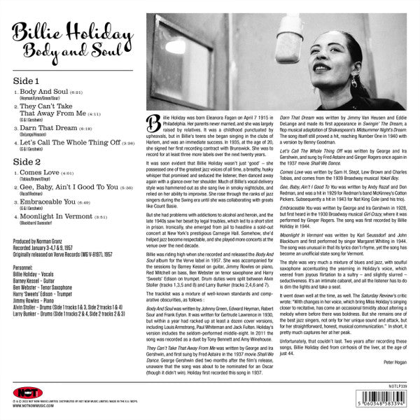 Billie Holiday : Body And Soul (LP, Mono, RE, Red)