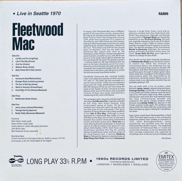 Fleetwood Mac : Live In Seattle 1970 (2xLP, Mono, Unofficial)
