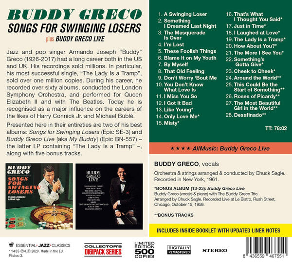 Buddy Greco : Songs For Swinging Losers plus Buddy Greco Live (CD, Album, RE)