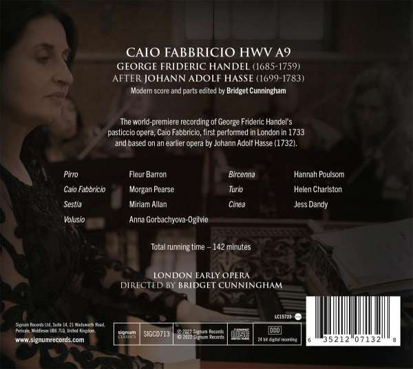 Georg Friedrich Händel, London Early Opera, Bridget Cunningham : Caio Fabbricio HWV 9A (2xCD)
