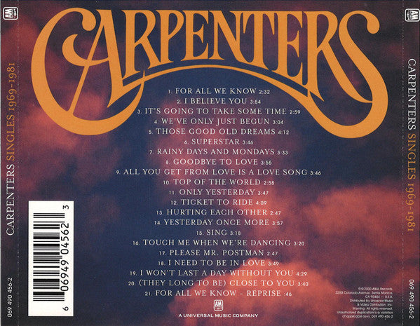 Carpenters : Singles 1969-1981 (CD, Comp, RE, RM)