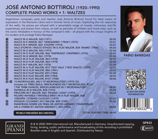 José Antonio Bottiroli, Fabio Banegas : Complete Piano Works • 1: Waltzes (CD, Album)
