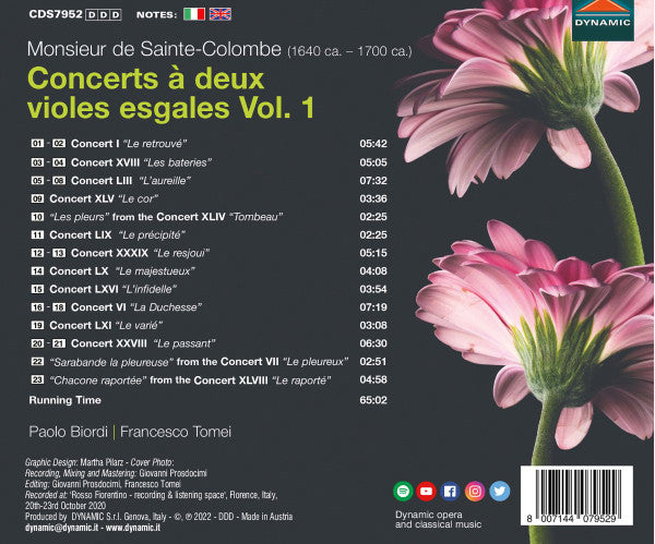 Jean de Sainte-Colombe – Paolo Biordi, Francesco Tomei : Concerts À Deux Violes Esgales Vol. 1 (CD)